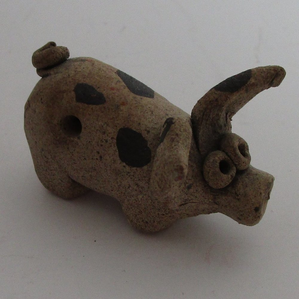 artisan stamped stoneware miniature spotted pig